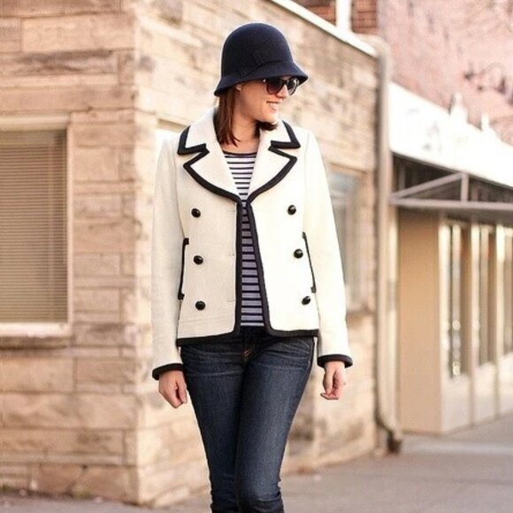 J. Crew Nello Gori Tipped Wool Peacoat Antique White 0 - Picture 2 of 16